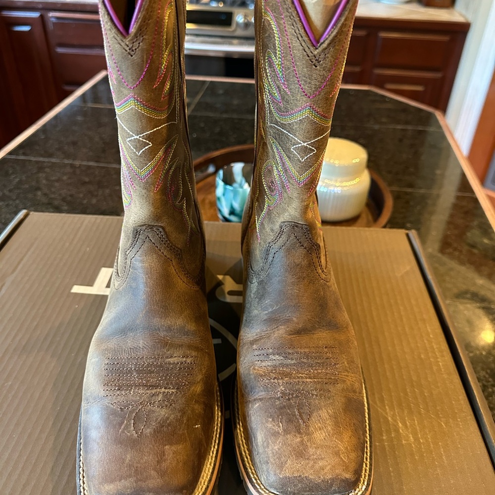 Ariat Distressed Brown and Purple Hybrid Rancher Western Boot - Picture 2 of 8